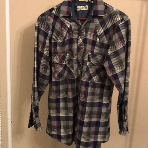 Vintage Roebucks Plaid Snap Front Shirt - Size S - Picture 1 of 8
